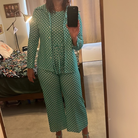 Vintage handmade polka dot polyester jumpsuit with matching shirt - Picture 16 of 16